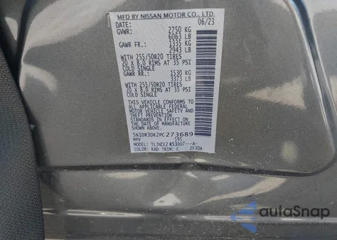 2023 Nissan Pathfinder Platinum 4Wd from USA, damaged, VIN 5N1DR3DK2PC273689